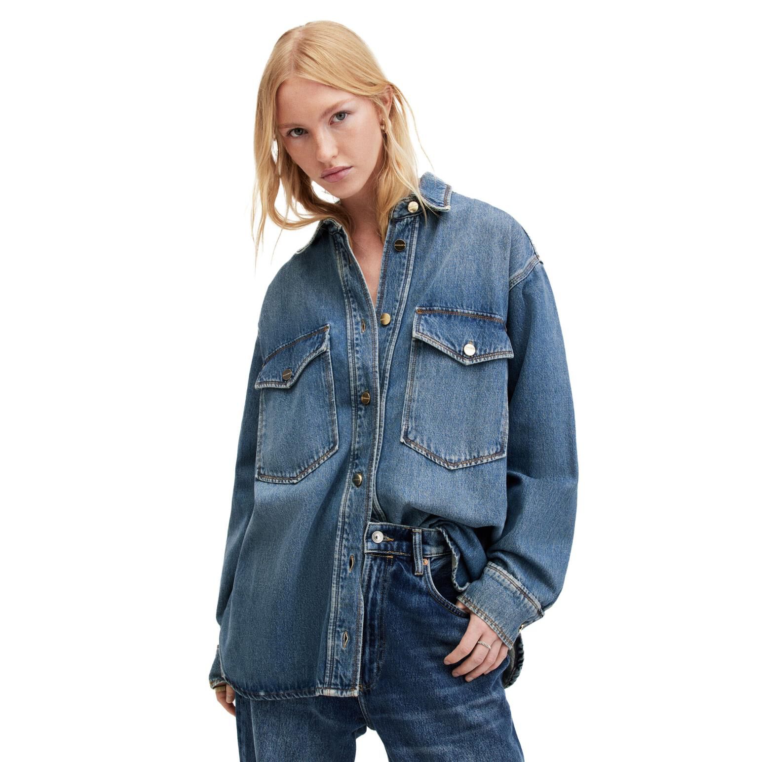 All saints black denim shirt clearance